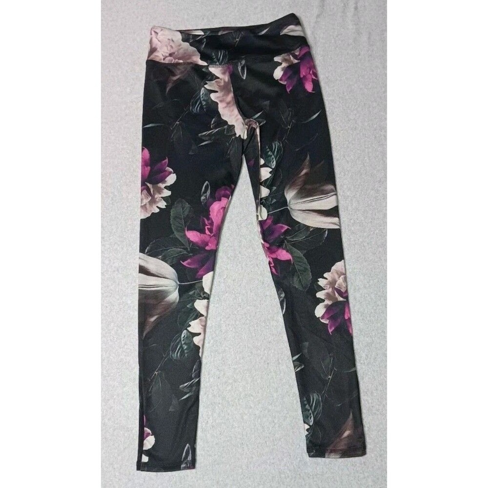 Jala High Rise Legging Pants Womens Size Small Black Pink Flowers Dark Floral...